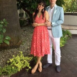 Fabulous peach color eyelet dress with nude slip built in EU SIZE 36 (0-2 US)